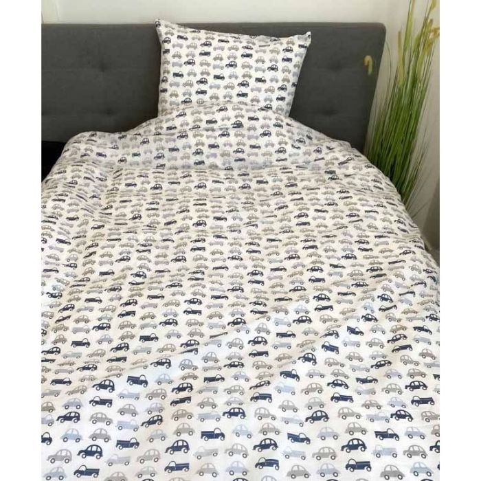 Billede af Sengetøj børn 140x200 - Motiv med små biler - Dynebetræk i 100% bomuld - By Night sengesæt