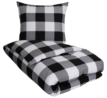 Billede af Flonel sengetøj til dobbeldyne - 200x200 cm - Check black - 100% bomuldsflonel - By Night sengesæt