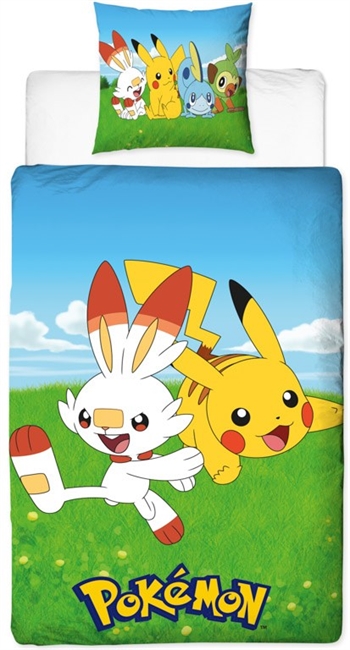 Billede af Pokemon sengetøj - 140x200 cm - Pikachu og Scorbunny - 2 i 1 sengesæt - Dynebetræk i 100% bomuld