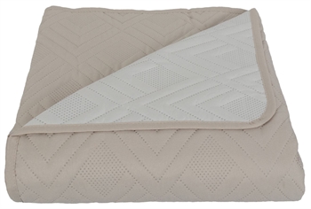 Sengetæppe - 220X240 cm - Vendbart sandfarvet og hvidt - Tæppe til trekvart seng