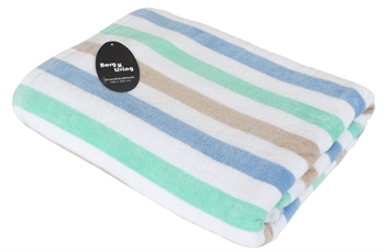 Strandhåndklæde - 100x200 cm - Flerfarvet - Blå striber - 100% Bomuld