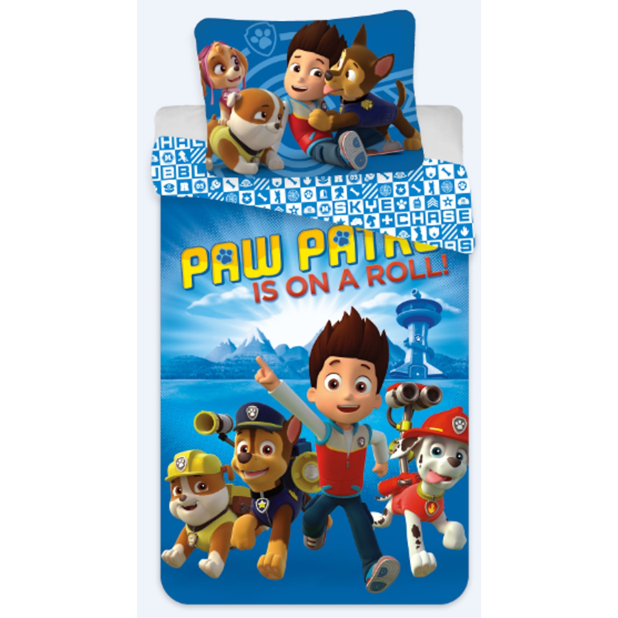 Paw Patrol sengetøj - 140x200 cm - Is on a roll Paw Patrol - Vendbart design - Sengesæt i 100% bomuld billede