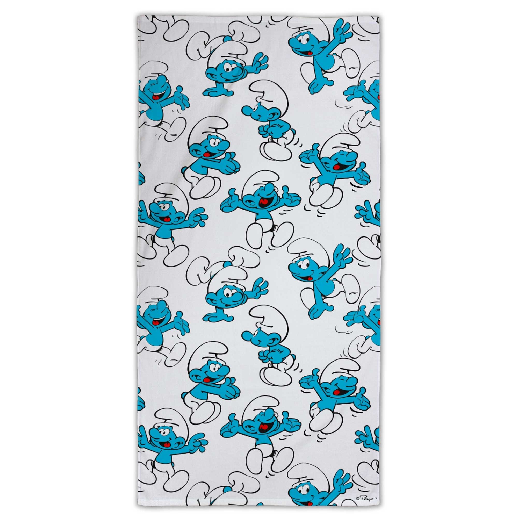 Smølferne håndklæde - 70x140 cm - 100% bomuld - Blødt badehåndklæde med smølferne