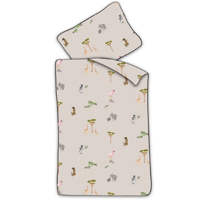 Baby sengetøj 70x100 cm - Beige sengesæt med safaridyr - 100% blødt bomulds sengelinned