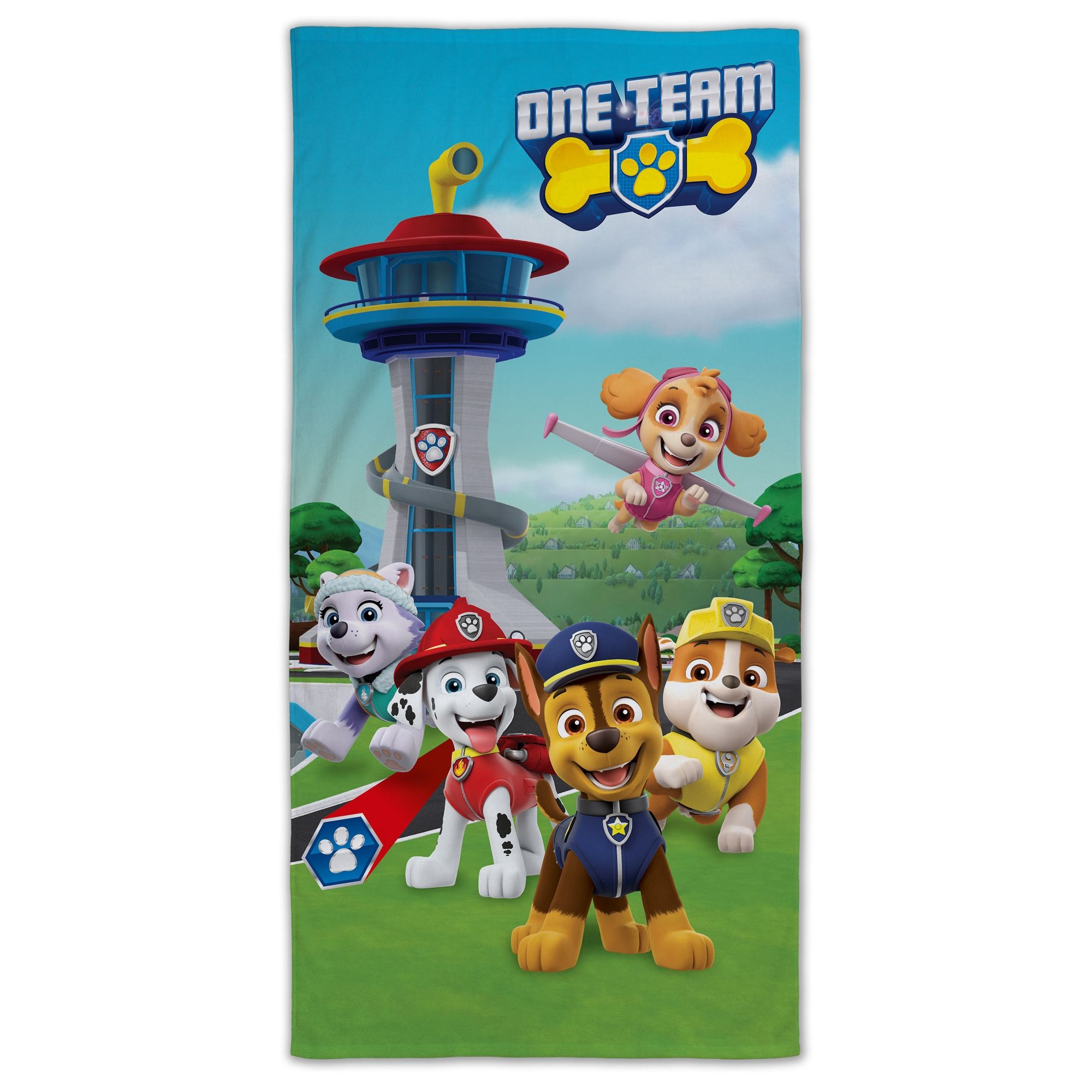 Paw Patrol håndklæde - 70x140 cm - 100% Bomuld - Blødt badehåndklæde med Paw Patrol One Team
