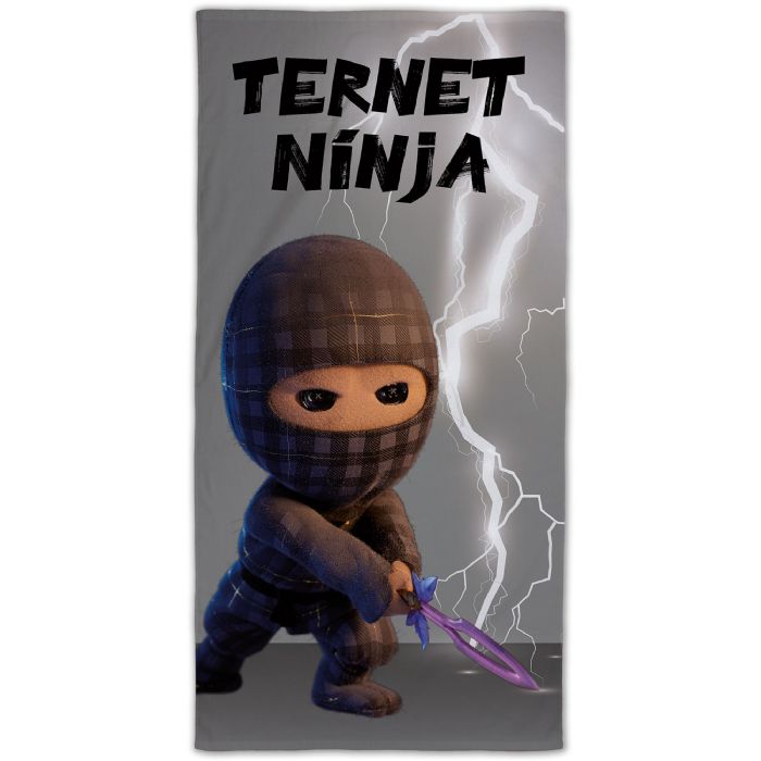 Ternet Ninja håndklæde - 70x140 cm - 100% bomuld - Blødt badehåndklæde med Ternet Ninja og lyn