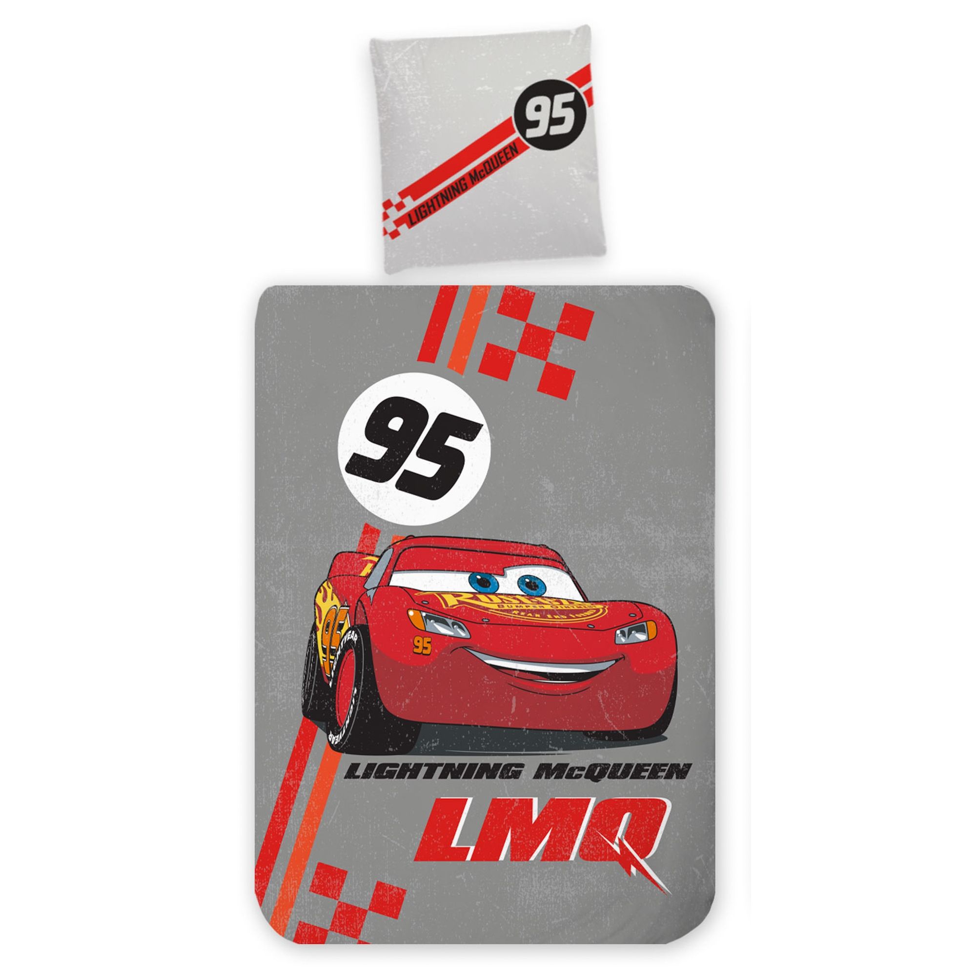 Cars sengetøj 100x140 cm - Gråt junior sengesæt med Lynet McQueen - Vendbart motiv - 100% bomulds sengelinned