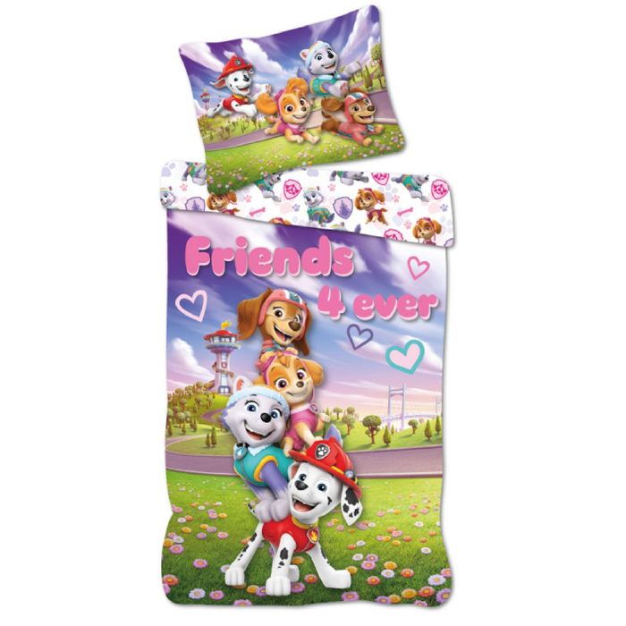 Paw Patrol sengetøj 140x200 cm - Vendbart sengesæt med Paw Patrol - Friends 4 ever - 100% bomulds sengelinned Paw Patrol sengetøj 140x200 cm - Vendbart sengesæt med Paw Patrol - Friends 4 ever - 100% bomulds sengelinned