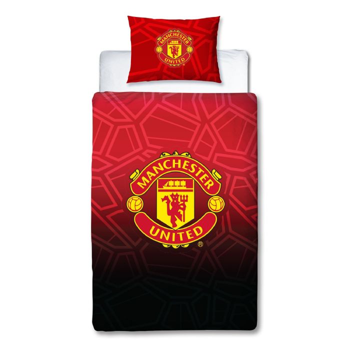 Manchester United sengetøj - Rødt vendbart sengesæt med logo - 140x200 cm - 100% bomulds sengelinned - Fodbold sengetøj
