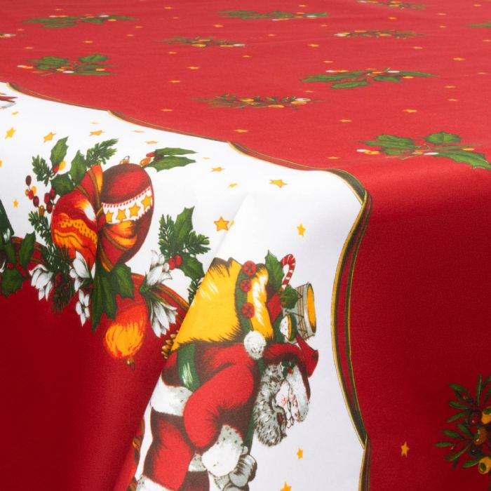 Tekstil voksdug - 140 cm bred - Juledug - På metermål - Santa Claus And The Mistletoe - Voksdug med akrylbelægning
