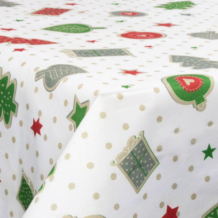 Tekstil voksdug - 140 cm bred - Juledug - 30 meters rulle - Christmas Charms And Dots - Voksdug med akrylbelægning