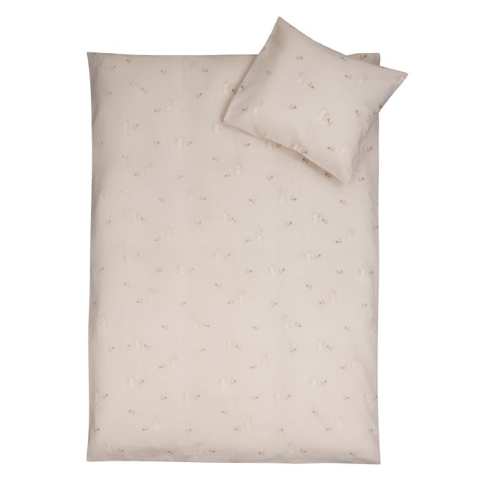 Baby sengetøj 70x100 cm - Beige baby sengesæt med kaniner - 100% blød bomulds sengelinned - Nordstrand Home