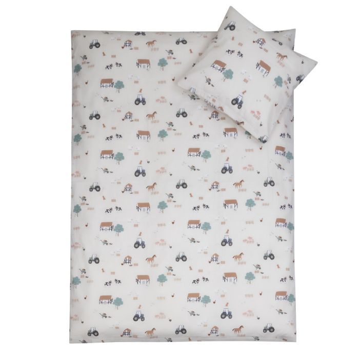 Sengetøj 70x100 cm - Baby sengesæt med bondegårds motiver - 100% bomulds sengelinned - Nordstrand Home