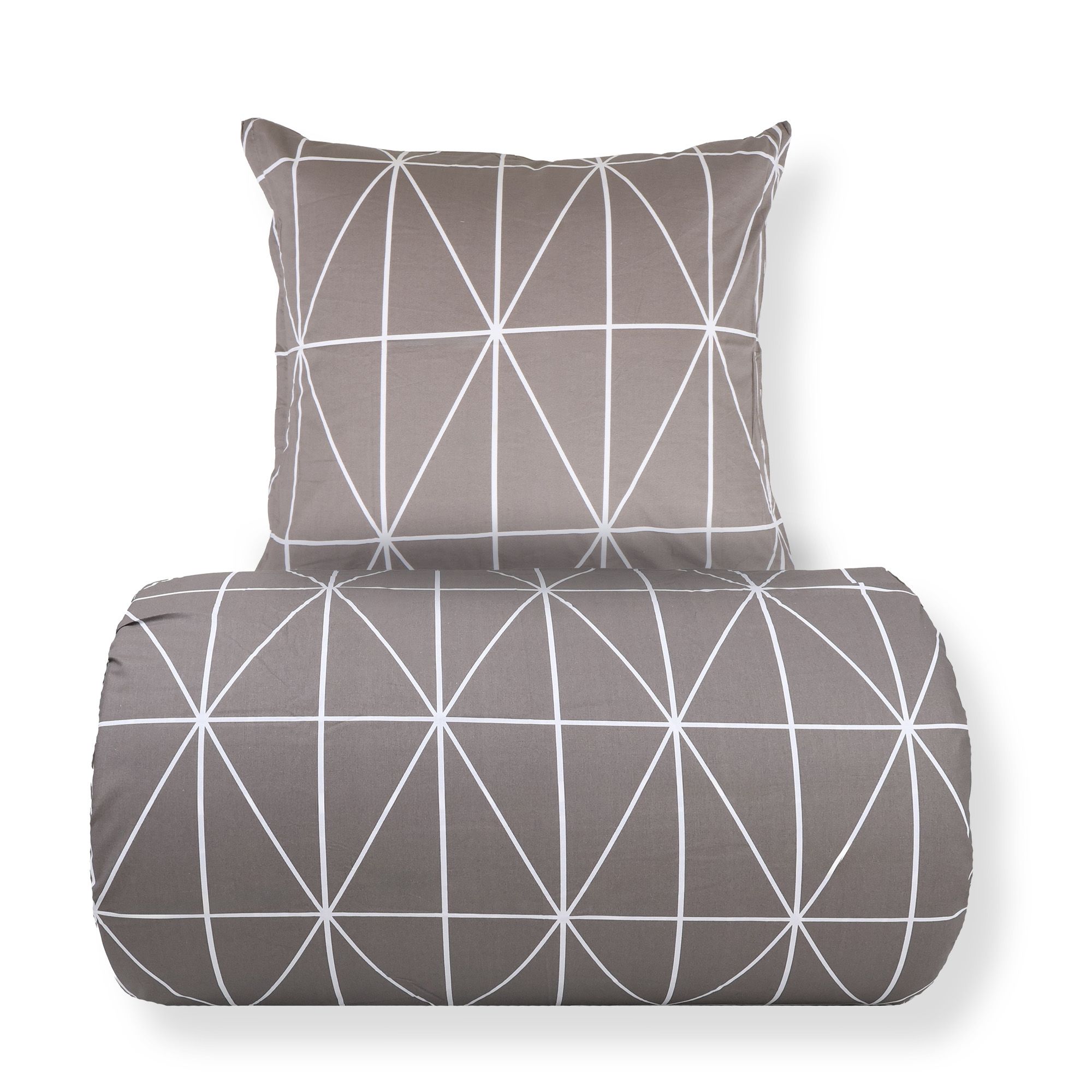 Sengetøj - 100% bomuld - Gråt med hvide harlekintern