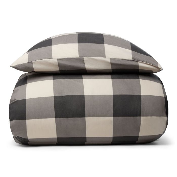 Sengetøj 100% bomuld - 140x200 cm - Gråt ternet sengesæt - Nordstrand Home dynebetræk