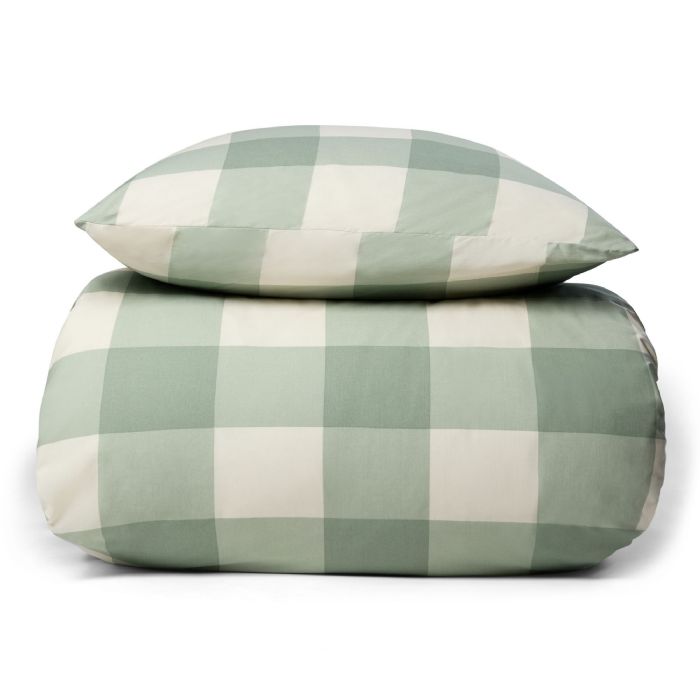 Sengetøj 100% bomuld - 140x200 cm - Grønt sengesæt med store tern - Nordstrand Home dynebetræk