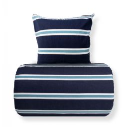 Sengetøj - Bomulds flonel - Mørkeblå med striber