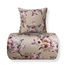 Sengetøj - Bomuldssatin - Vendbart beige blomster sengetøj