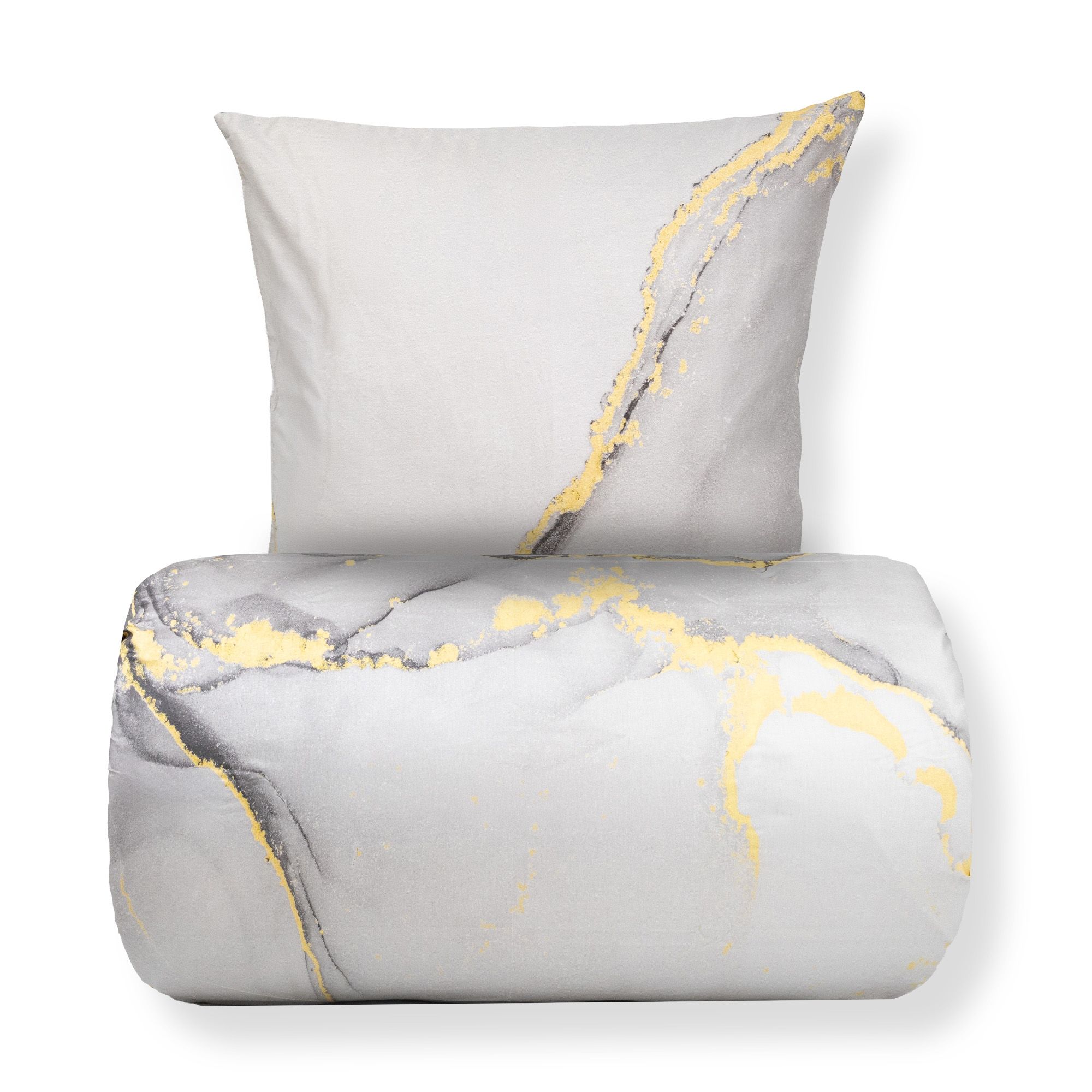 Sengetøj - 100% Bomuldssatin - Vendbart gråt marmoreret design