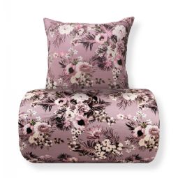 Sengetøj - Bomuldssatin - Vendbart lavendel blomster print og prikker