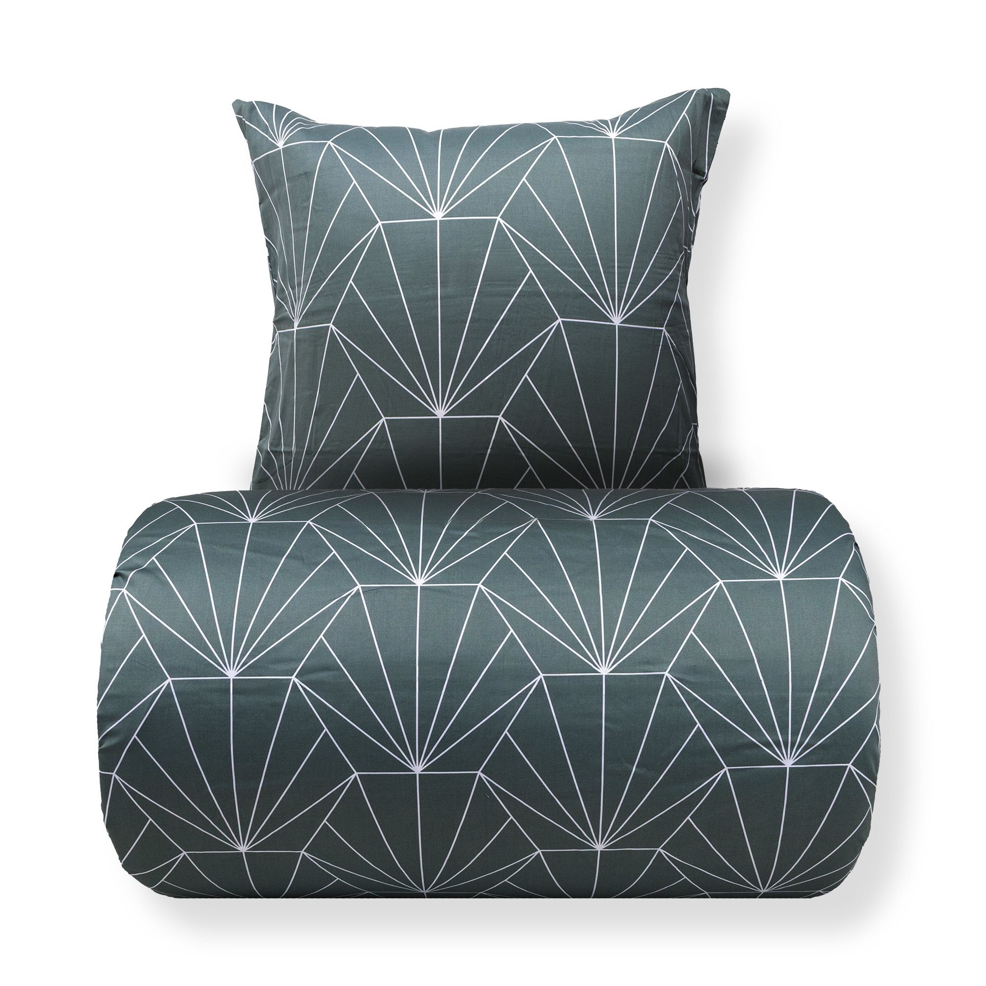 Sengetøj - Bomuldssatin - Vendbart støvet grønt Hexagon print