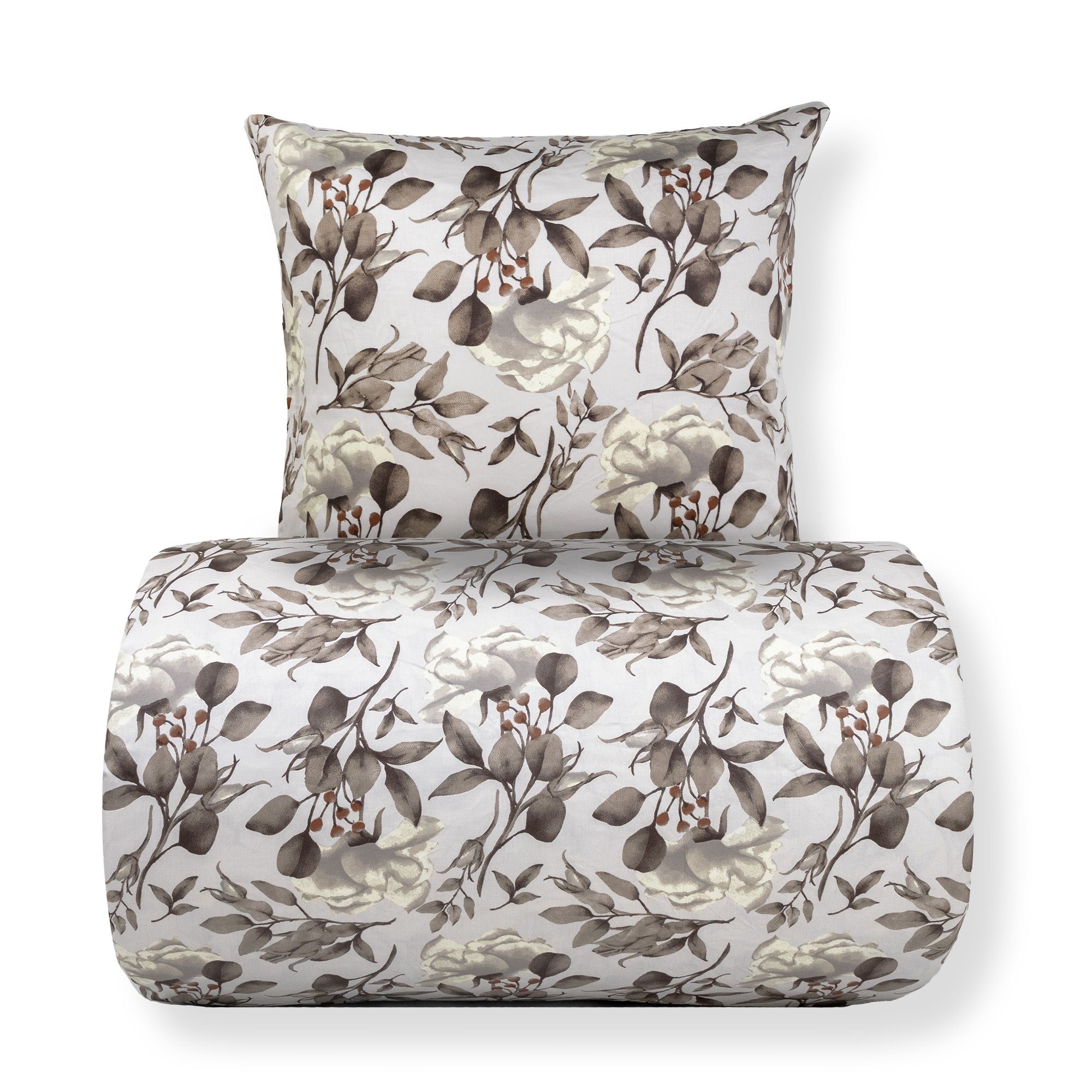 Sengetøj - bomuldssatin - Blossom grey - Blomster print