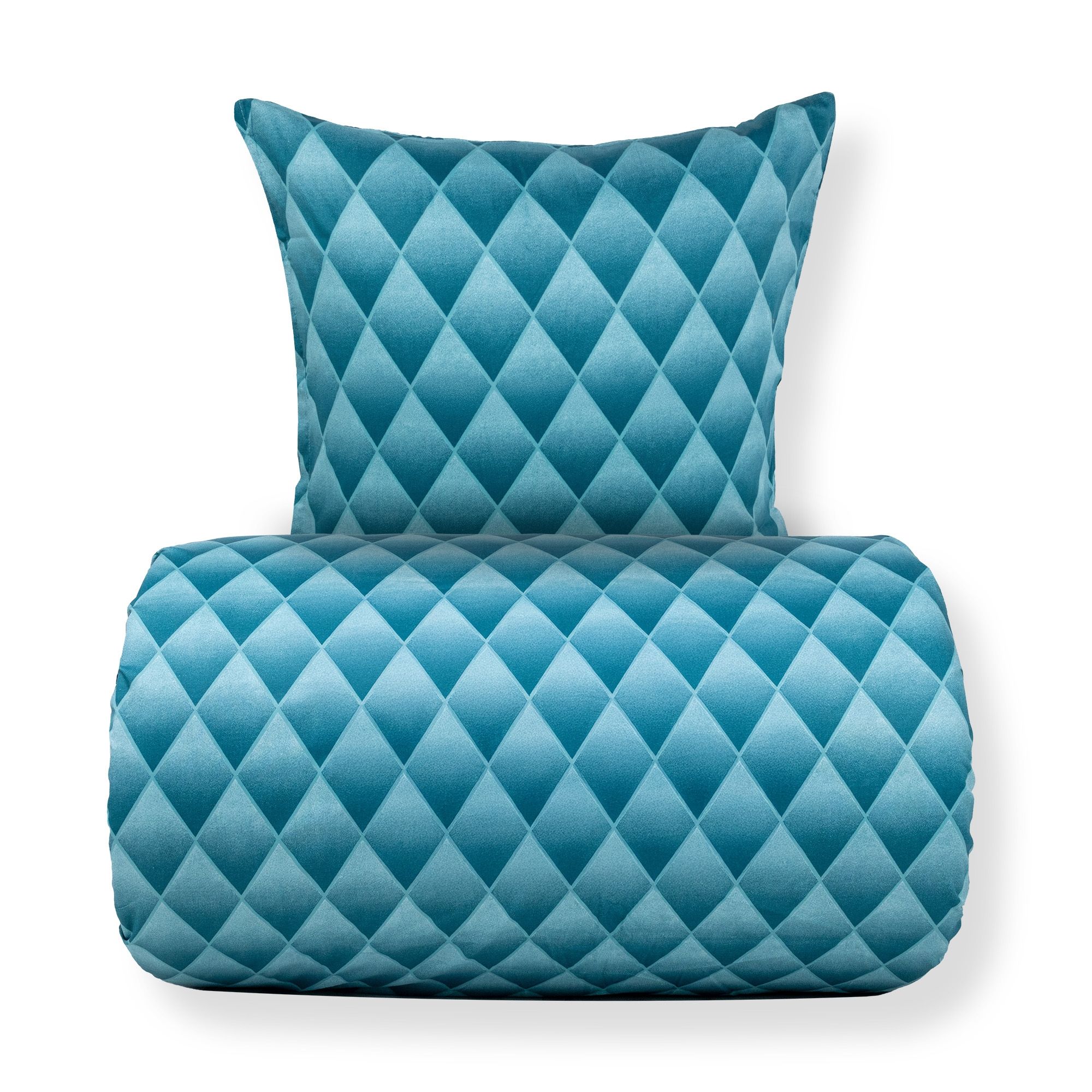 Sengetøj - 100% bomuldssatin - Blåt 3D harlekinmønster