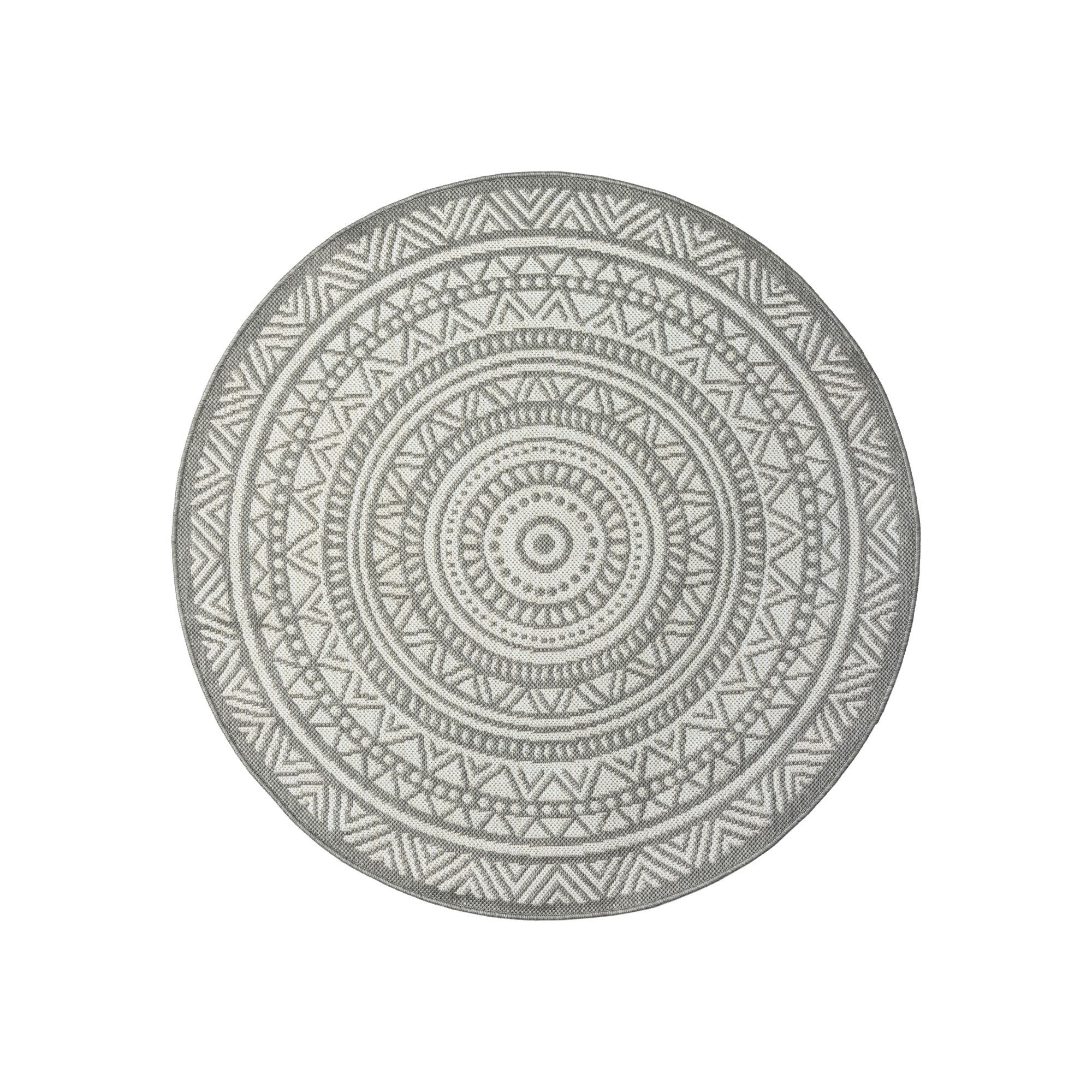 Rundt gulvtæppe - Ø 160 cm - Grå med mønster - Udendørs - Nordstrand Home