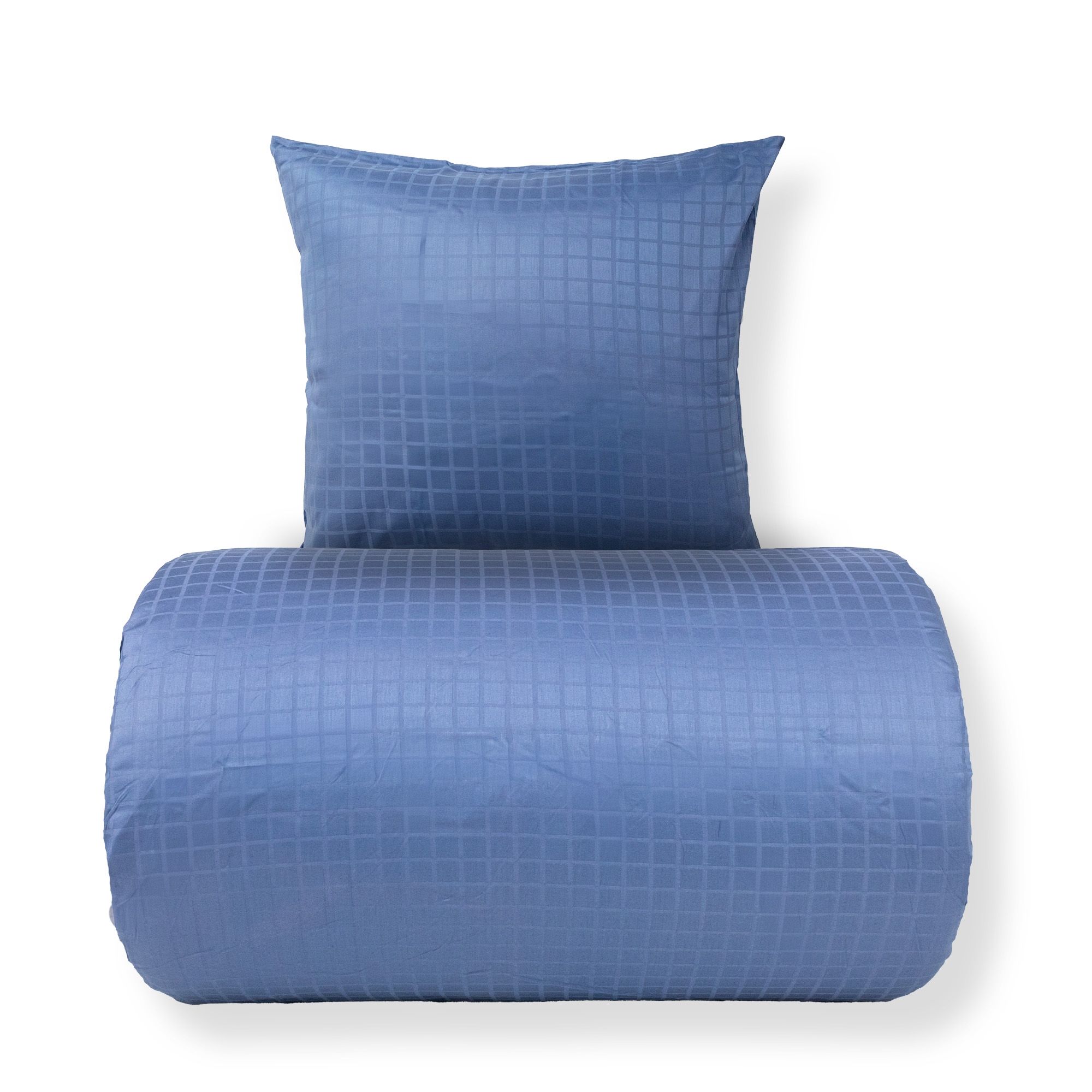 Sengetøj - 100% bomuldssatin - Blå jacquardvævet - Ensfarvet