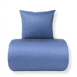 Sengetøj - 100% bomuldssatin - Blå jacquardvævet - Ensfarvet 