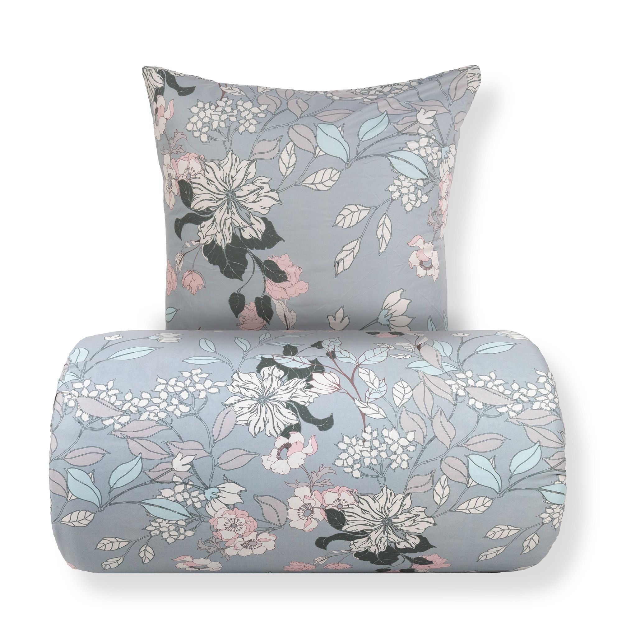 Dobbelt sengetøj 200x200 cm - Microfiber - Støvet grønt blomstret print