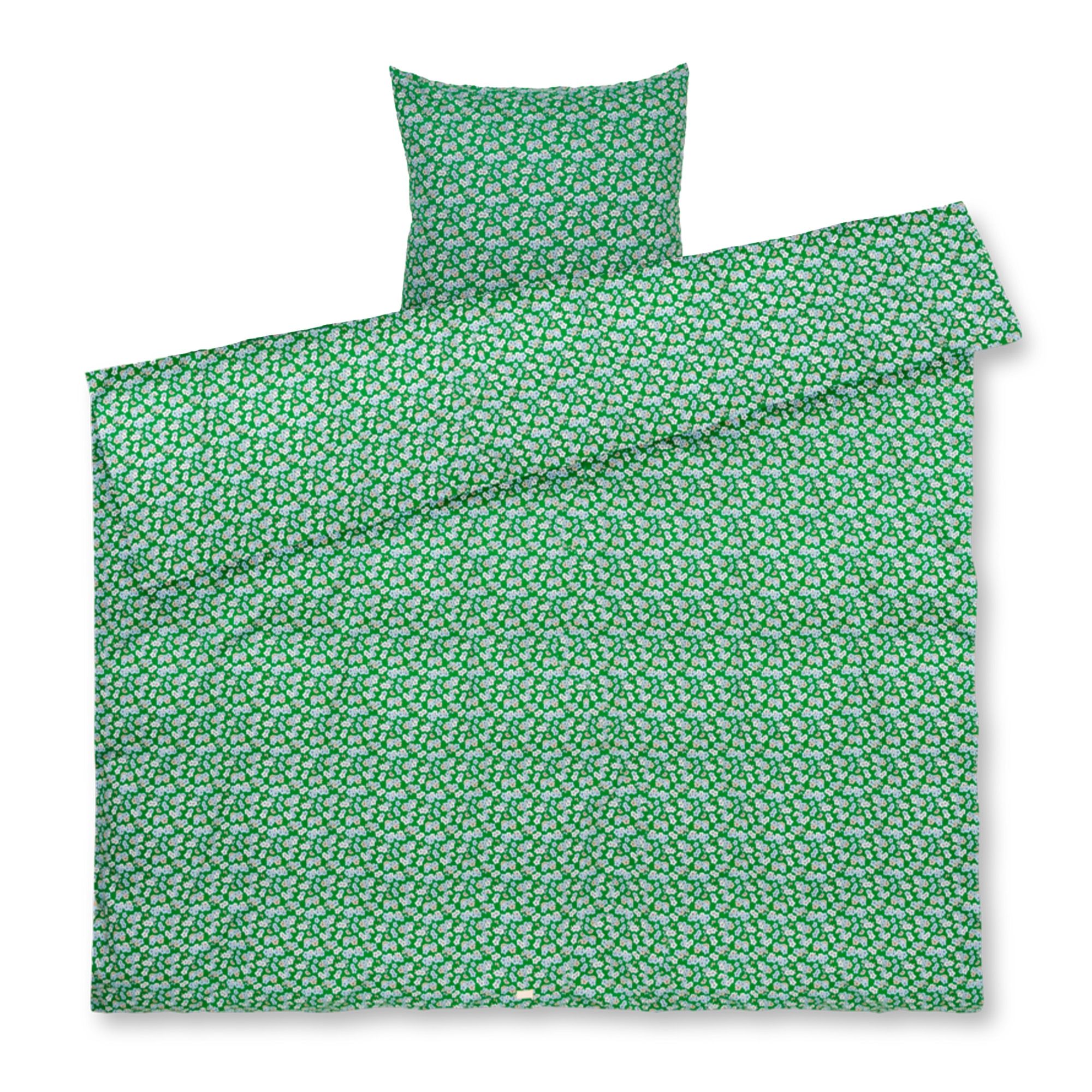 JUNA dobbelt sengetøj 200x220 cm - 100% økologisk bomuldssatin - Pleasantly grøn med blomster billede