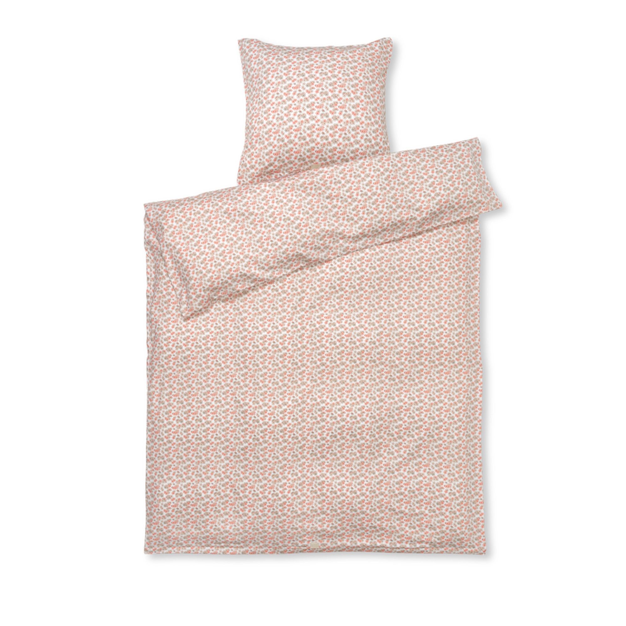 JUNA sengetøj 140x220 cm - 100% økologisk bomuldssatin - Pleasantly hvid med rosa blomster billede