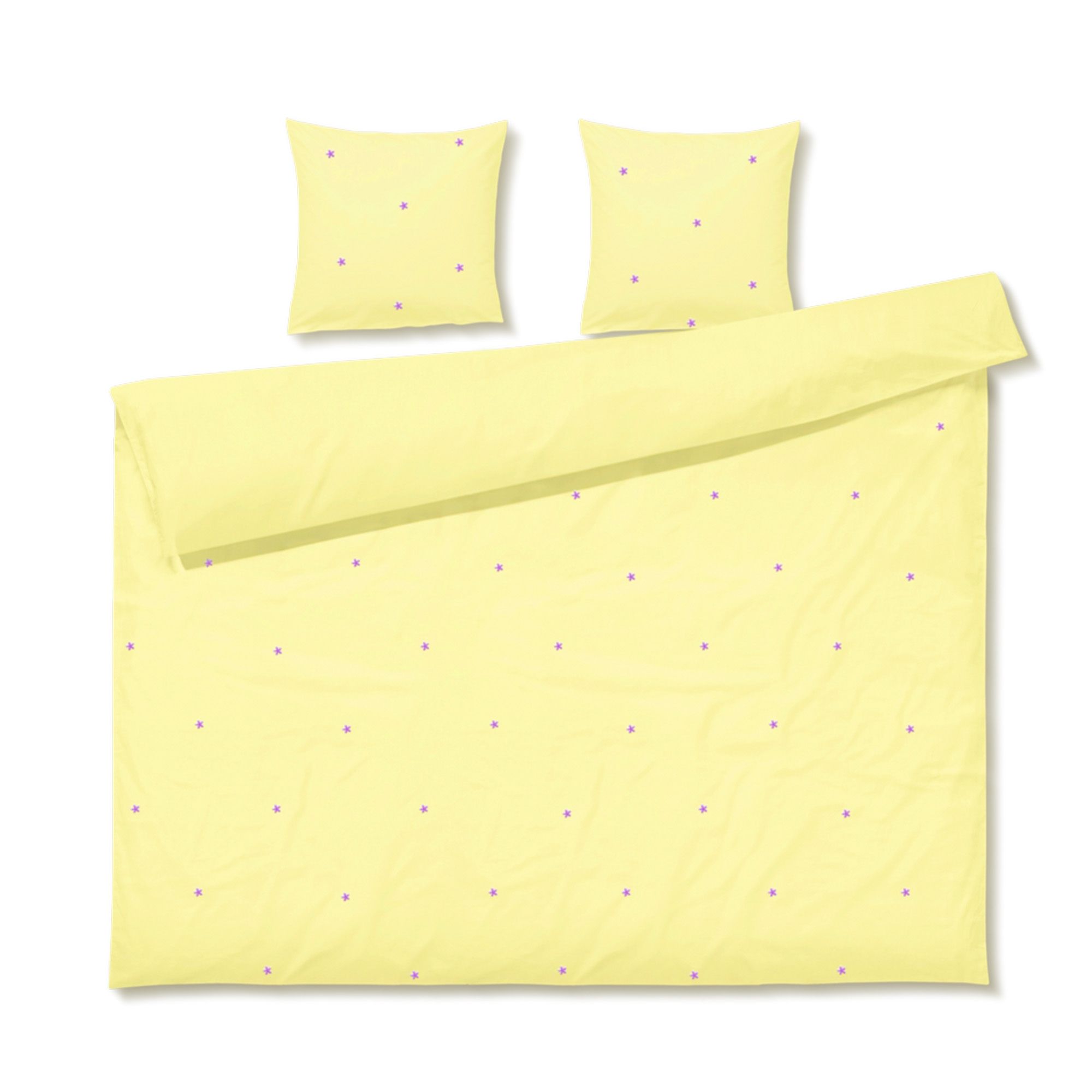 JUNA dobbelt sengetøj 200x220 cm - 100% økologisk bomuld - Daisy gul med broderede blomster billede