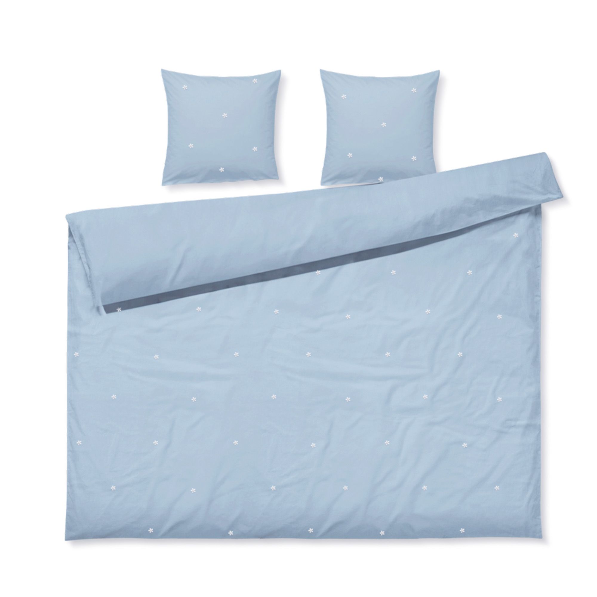 JUNA dobbelt sengetøj 200x220 cm - 100% økologisk bomuld - Daisy lyseblå med broderede blomster billede