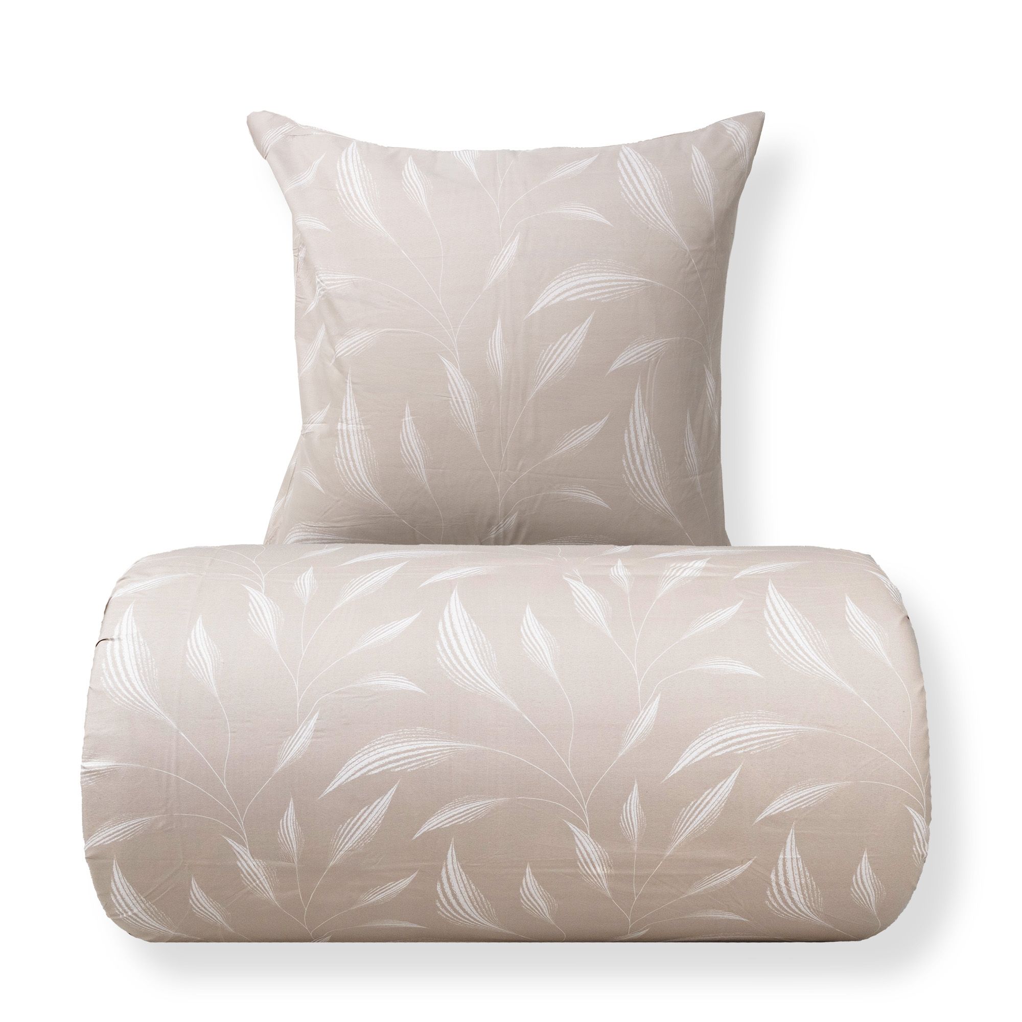 Sengetøj 140x200 cm - Microfiber - Beige med print af blade