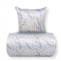 Sengetøj - Satin - Lyseblåt vendbart blomstret design