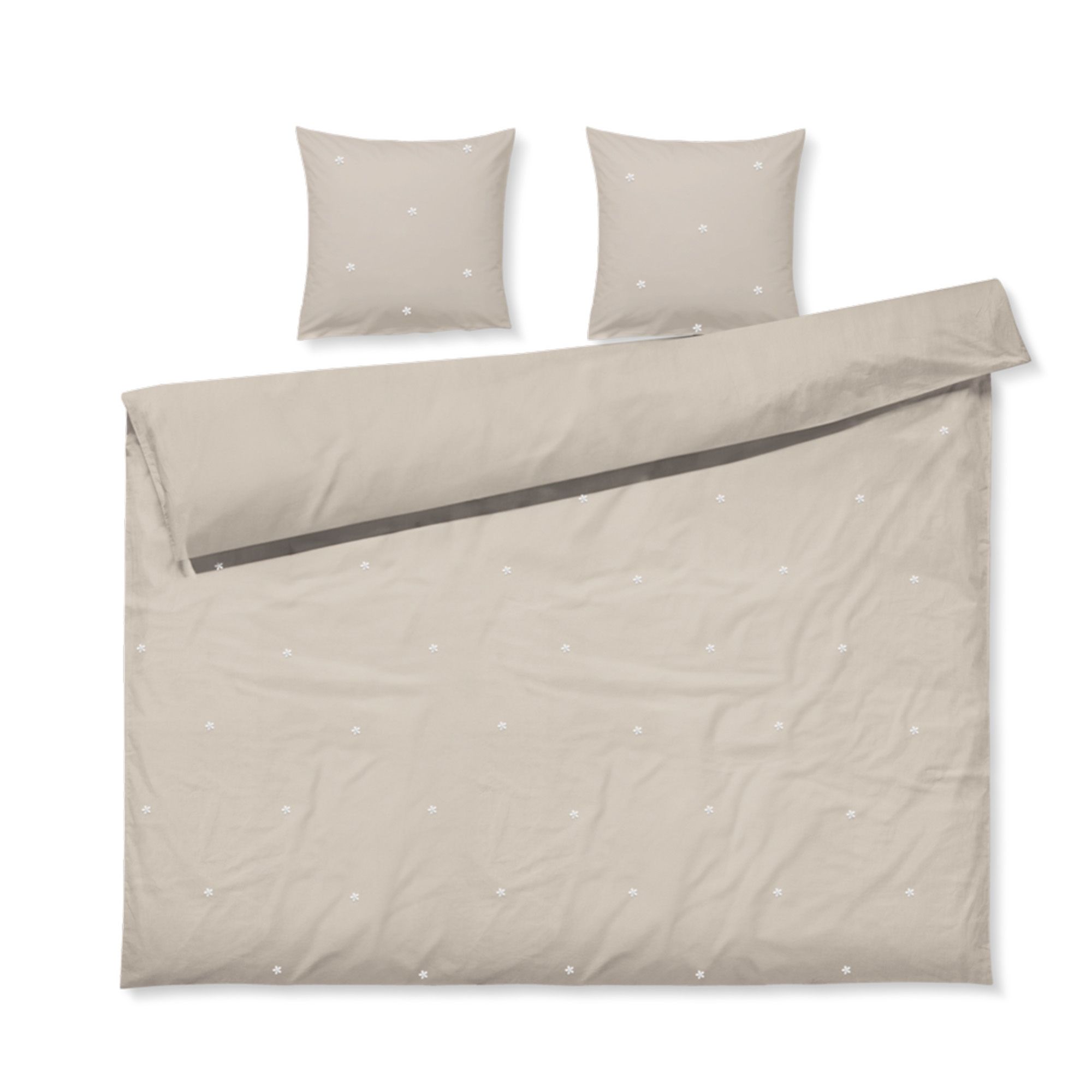 JUNA dobbelt sengetøj 200x220 cm - 100% økologisk bomuld - Daisy sand med broderede blomster billede