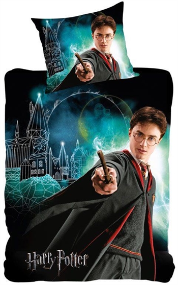 12: Sengetøj 140x200 cm - Harry Potter - Selvlysende sort sengetøj - 2 i 1 - Sengetøj børn i 100% bomuld