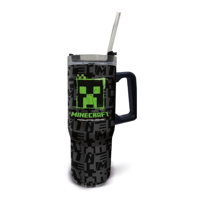 Minecraft drikkedunk - XL termoflaske 940 ml - Drikkedunk med sugerør og håndtag - Stor drikkedunk