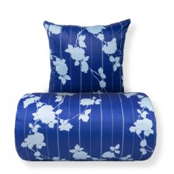 Sengetøj - 100% bomuldssatin - Rosenbloom - Blåt blomstret og stribet print