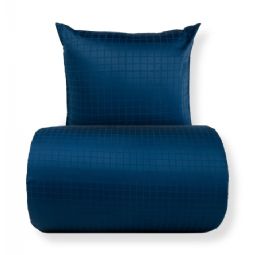 Sengetøj - GOTS certificeret økologisk bomuldssatin - Blå jacquardvævede tern