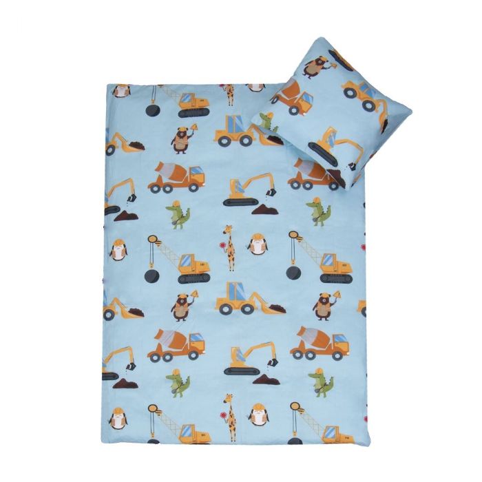 Billede af Baby sengetøj 70x100 cm - OEKO-TEXÂ® Certificeret - Arbejdsbiler og maskiner - 100% Bomulds sengesæt