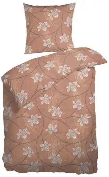 Se Blomstret sengetøj - 140x200 cm - Ascot Cognac - Sengesæt i 100% Bomuldssatin - Night and Day sengetøj hos Dynezonen.dk