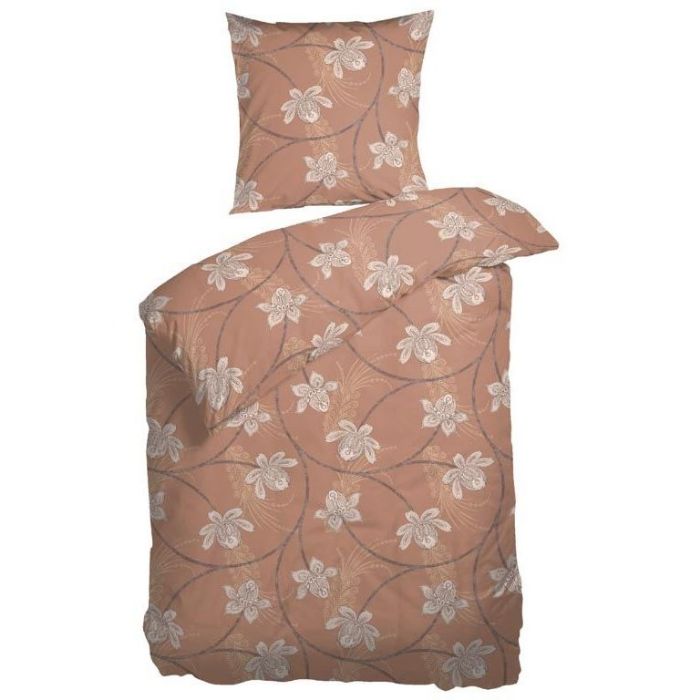 Billede af Blomstret sengetøj - 140x200 cm - Ascot Cognac - Sengesæt i 100% Bomuldssatin - Night and Day sengetøj