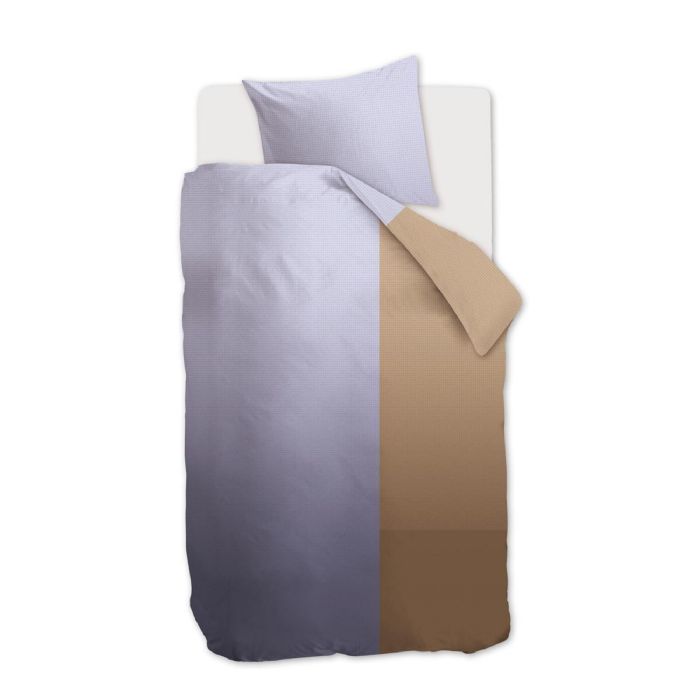 Ternet sengetøj 140x220 cm - Sandfarvet og blåt sengesæt i 100% bomuldssatin - Citadel sand - Auping sengelinned