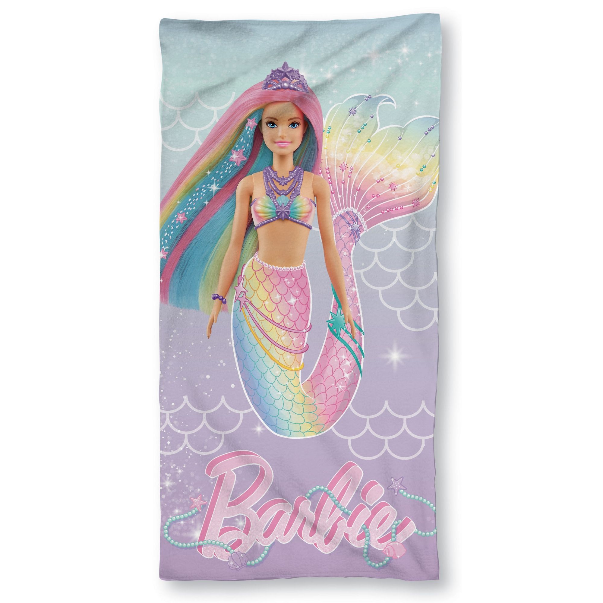 Barbie håndklæde - 70x140 cm - 100% bomuld - Blødt badehåndklæde med Barbie som havfrue