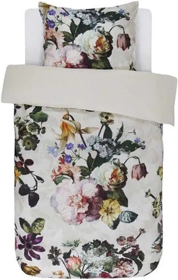 Blomstret sengetøj - 140x220 cm - Fleur Ecru - Vendbar sengesæt - 100% bomuldssatin - Essenza sengetøj