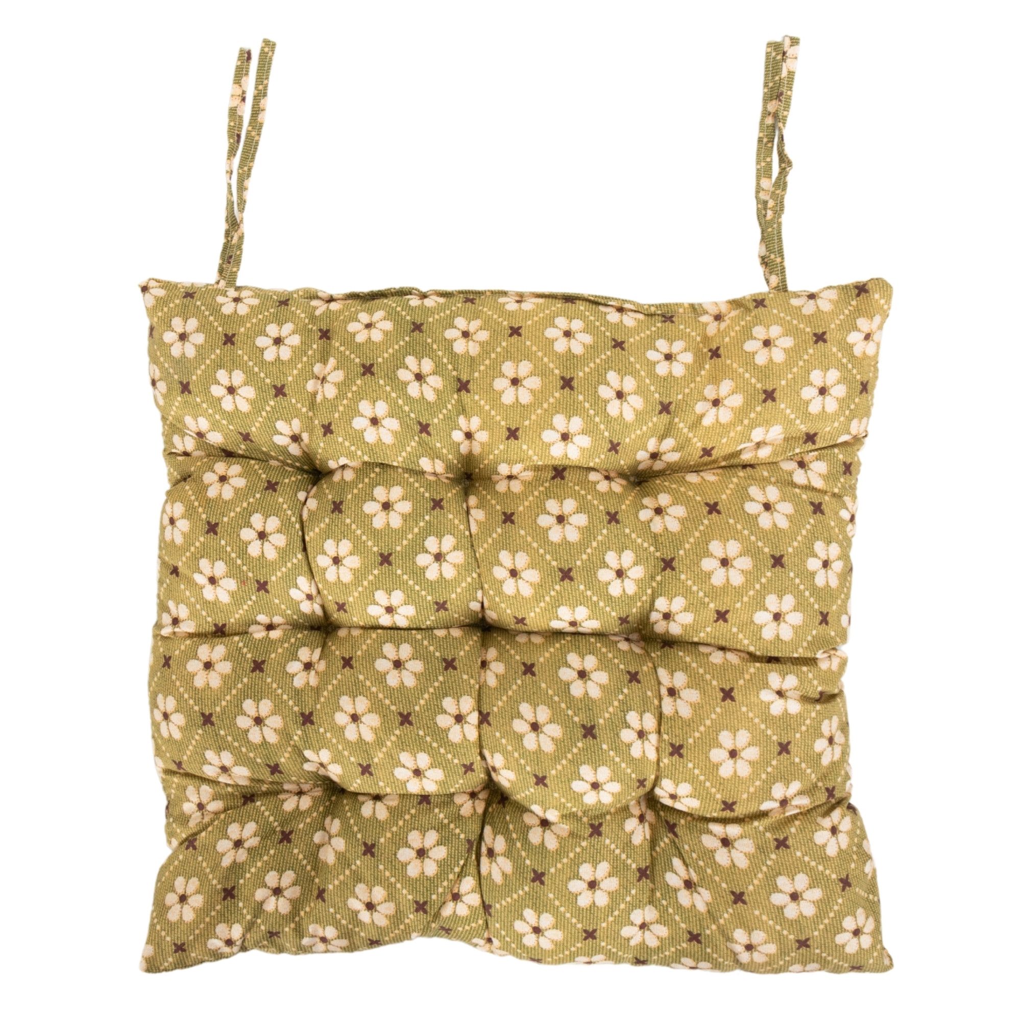 Stolehynde - 35x35x6 cm - Grøn havehynde med blomster - Blød komfort hynde