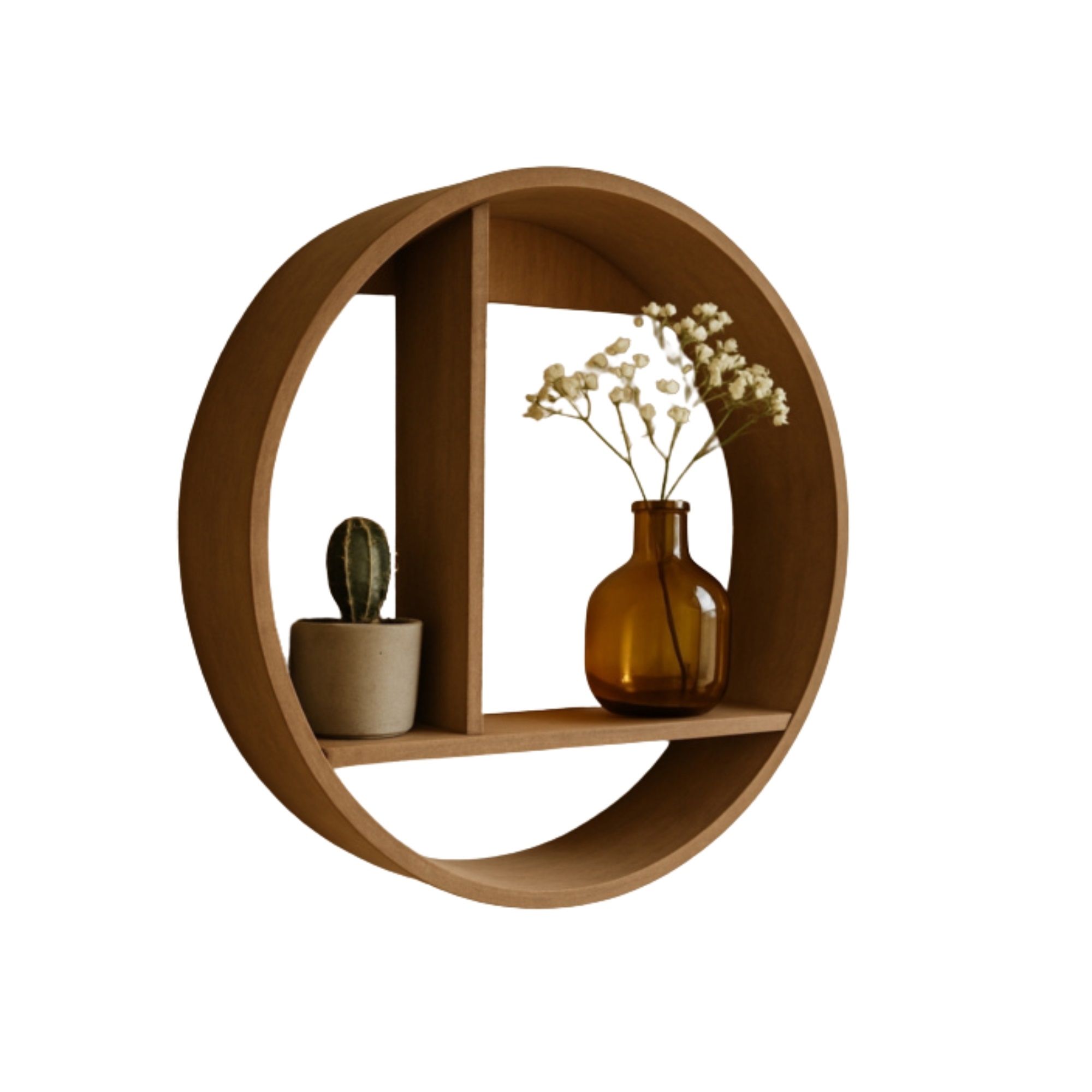 Hylde - Rund væghylde Ø37 cm - Mørkebrunt træ